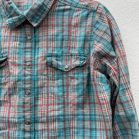 Woolrich Plaid Pearl Snap Cotton Long Sleeve Button Up Shirt Womens size Medium - Picture 3 of 7